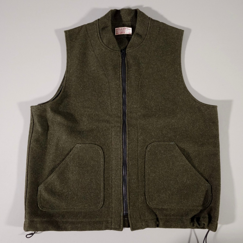 Filson Vintage Mackinaw Wool Vest Mens XL Green Zip Up Virgin Wool Hunting